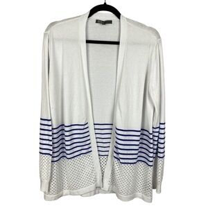 89th & Madison Open Front Rayon Blend Striped Cardigan Large White